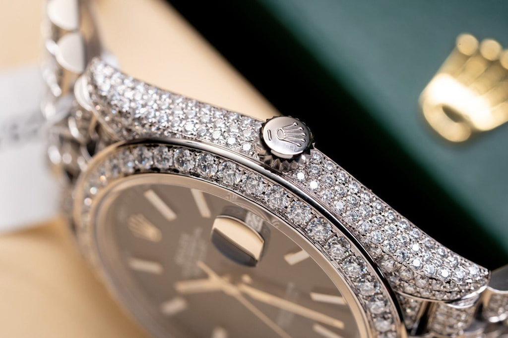 Rolex Date Just 126334 Watch Blue Dial Full Diamond Moissanite 41mm