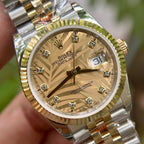 Rolex DateJust 18K Gold Wrapped Watch Palm Leaf Dial 36mm