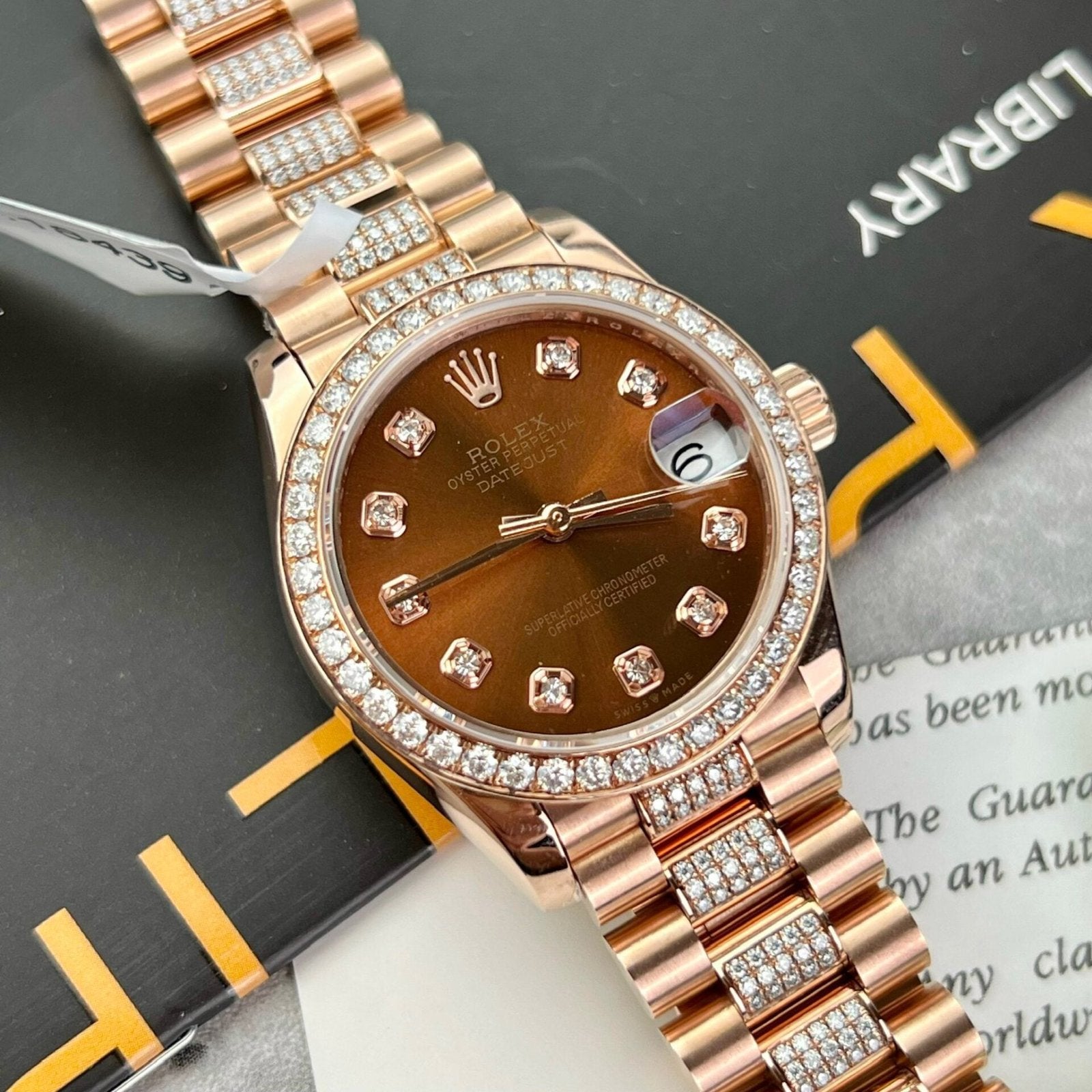 Rolex DateJust Gold Wrapped Moissanite Watch With Chocolate Dial 31mm
