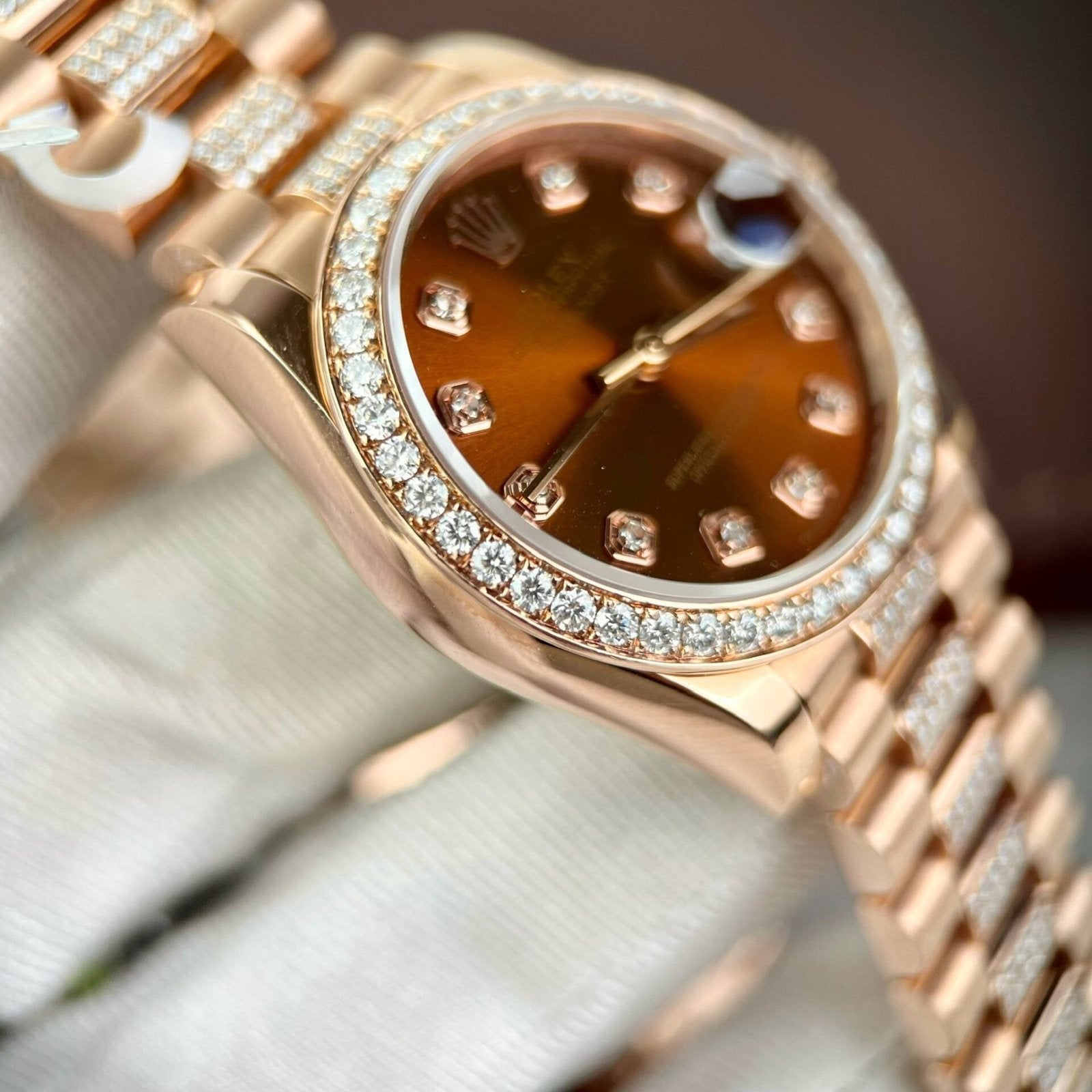 Rolex DateJust Gold Wrapped Moissanite Watch With Chocolate Dial 31mm