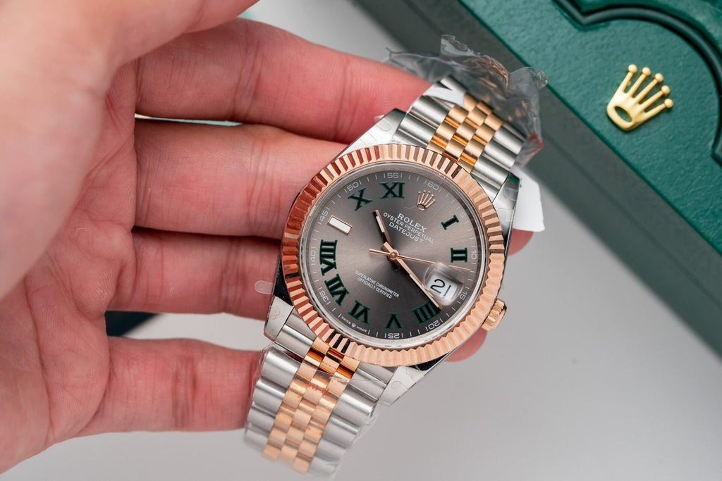 Rolex Watch Date Just Rose Gold Wrapped Wimbledon Dial 41mm