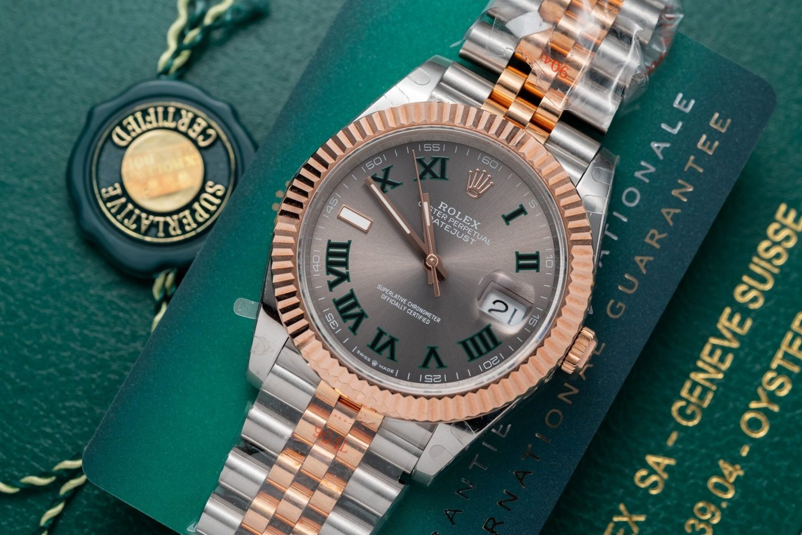 Rolex Watch Date Just Rose Gold Wrapped Wimbledon Dial 41mm