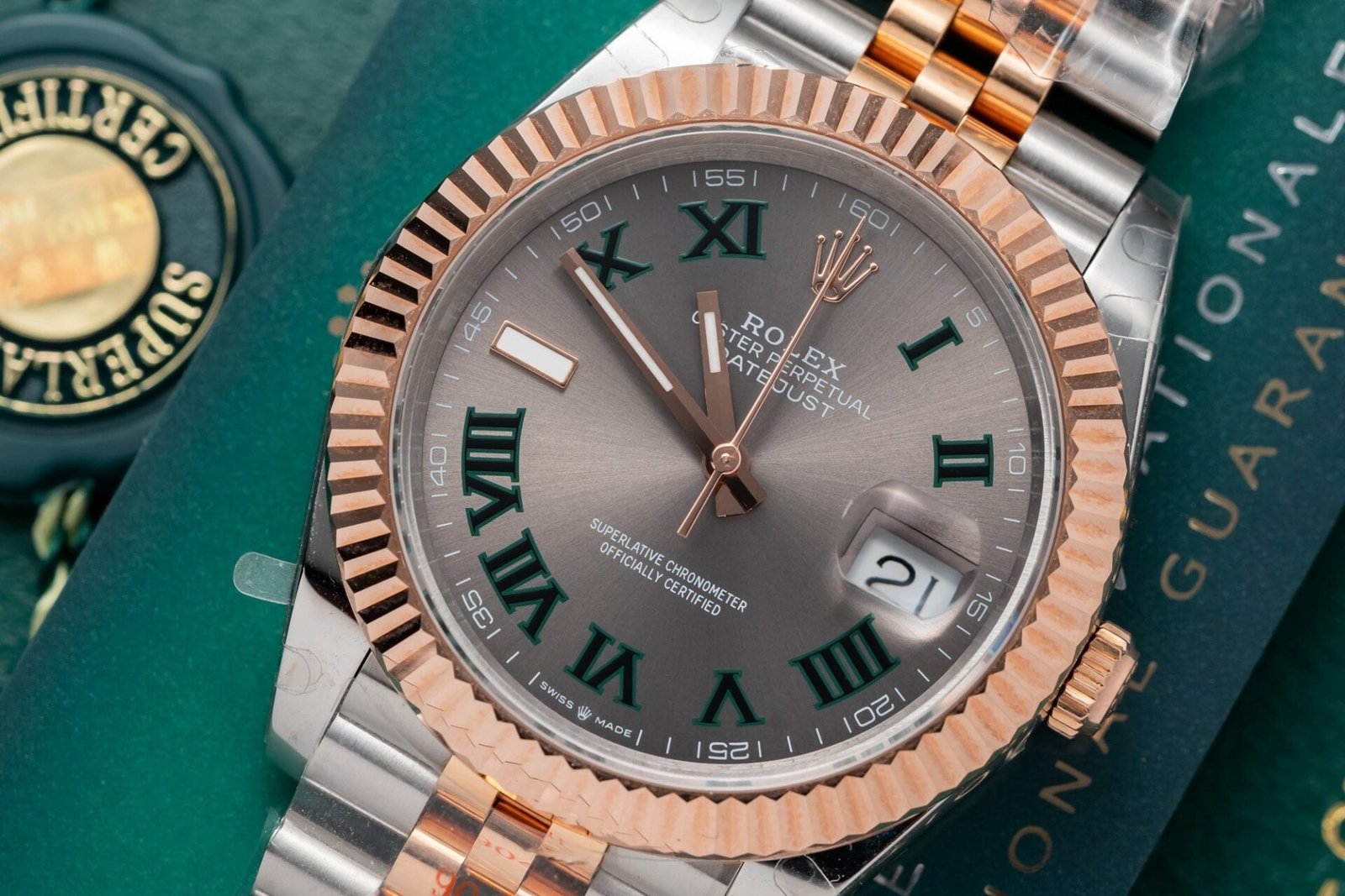 Rolex Watch Date Just Rose Gold Wrapped Wimbledon Dial 41mm