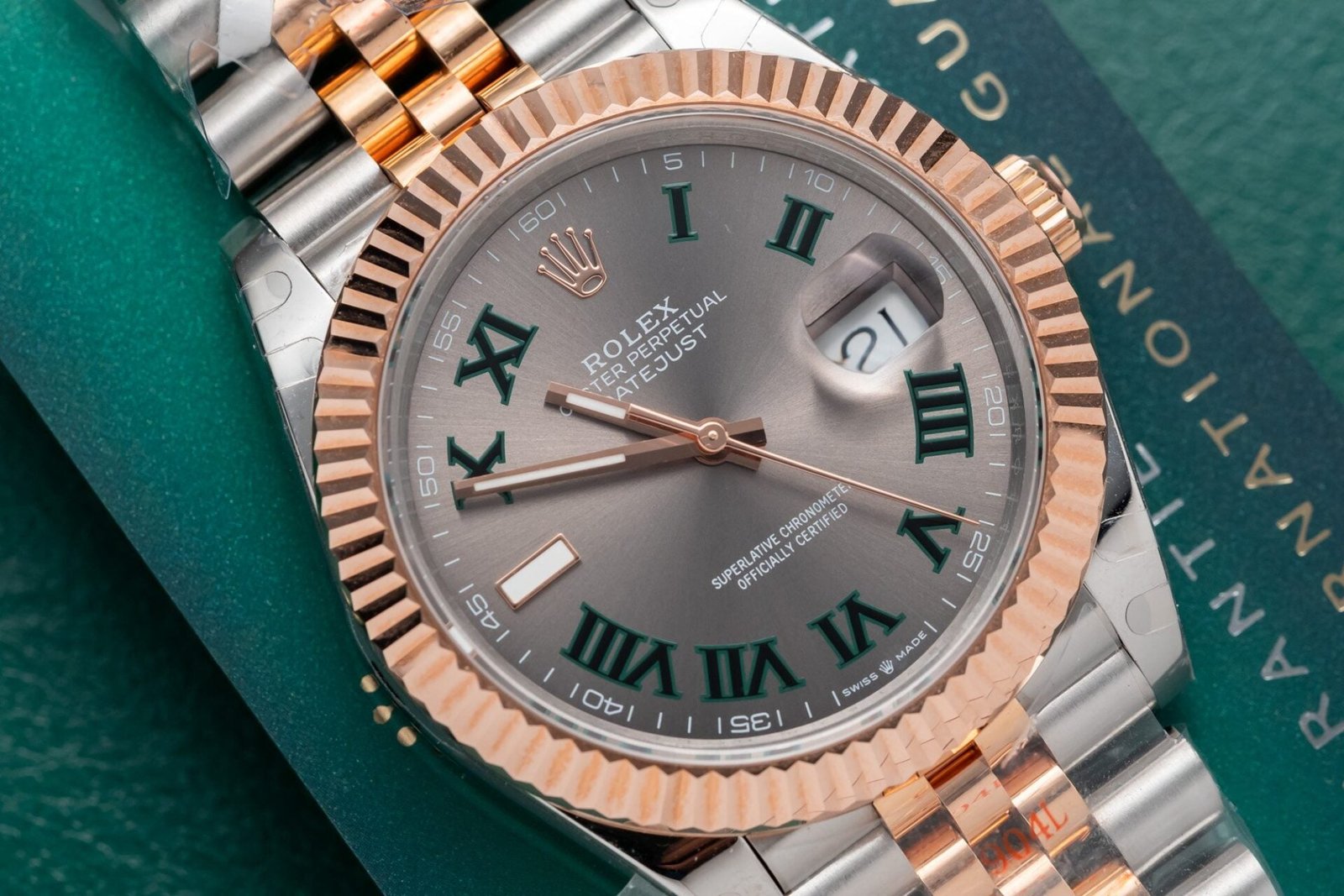 Rolex Watch Date Just Rose Gold Wrapped Wimbledon Dial 41mm