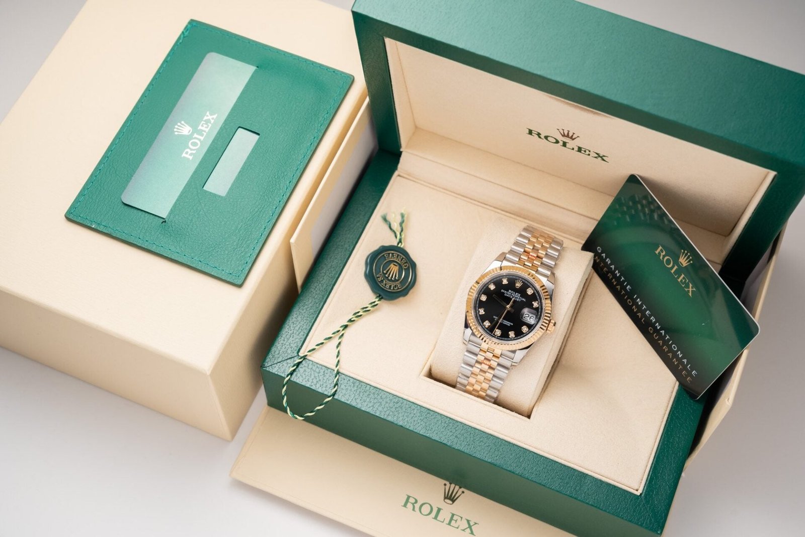 Rolex Date Just Black Dial Gold Wrapped Watch 36mm