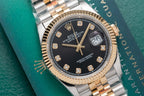 Rolex Date Just Black Dial Gold Wrapped Watch 36mm