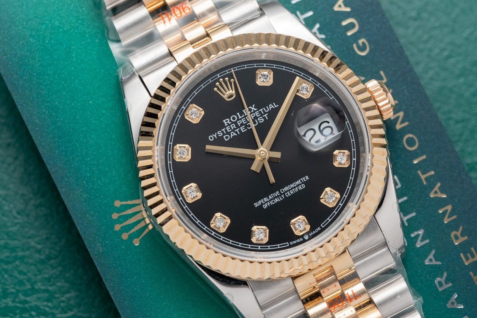 Rolex Date Just Black Dial Gold Wrapped Watch 36mm