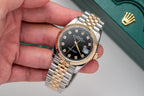 Rolex Date Just Black Dial Gold Wrapped Watch 36mm