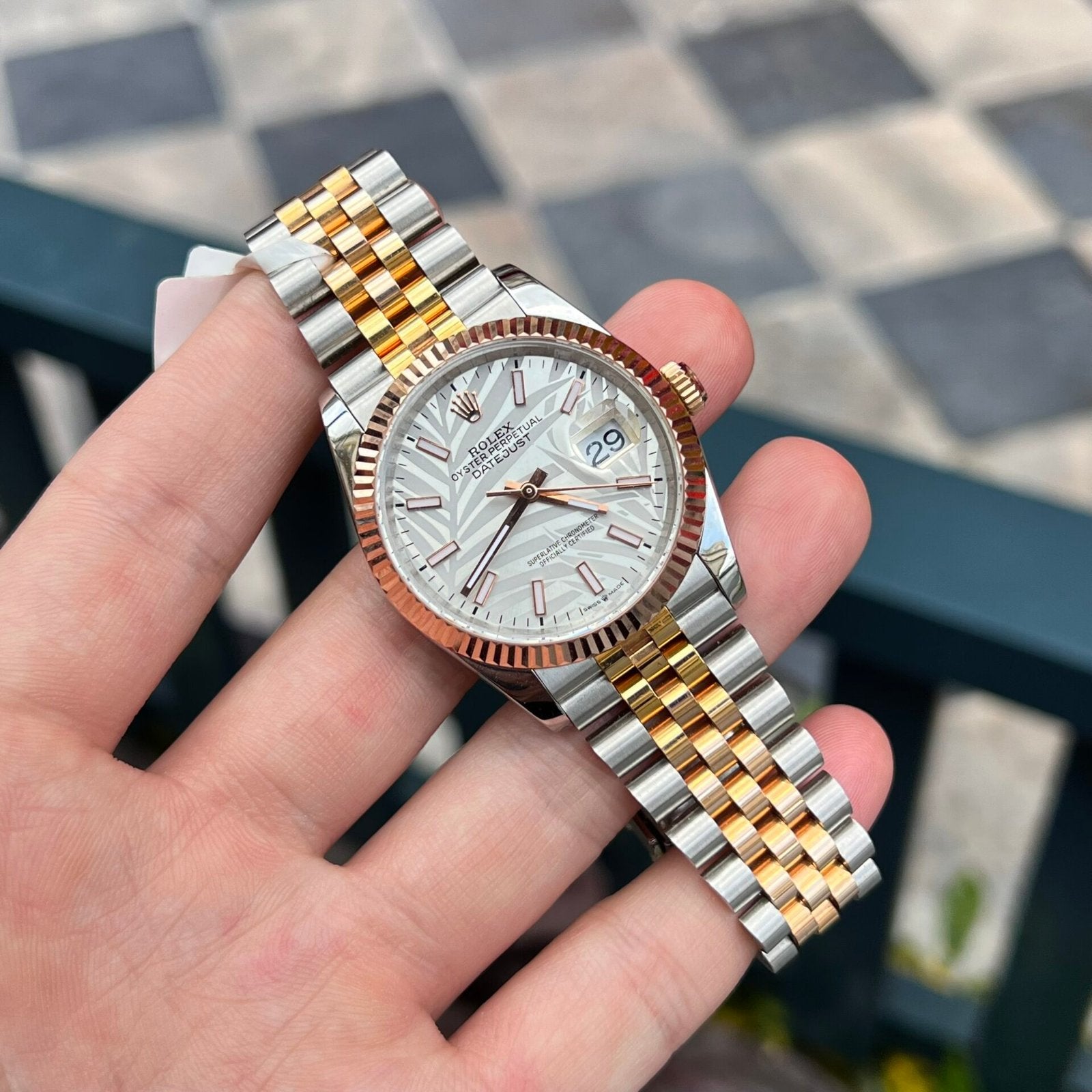 Rolex DateJust Watch Palm Leaf Grey Dial 36mm