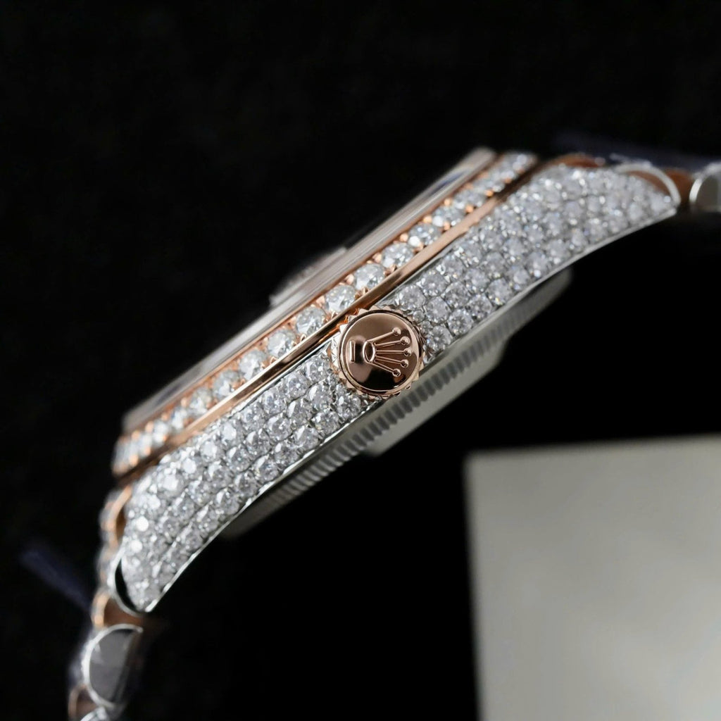 Rolex DateJust Watch 18K Gold Wrapped + Full Moissanite Diamonds 36mm