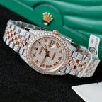 Rolex DateJust Watch 18K Gold Wrapped + Full Moissanite Diamonds 36mm