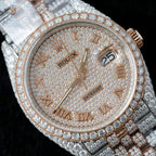 Rolex DateJust Watch 18K Gold Wrapped + Full Moissanite Diamonds 36mm