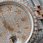 Rolex DateJust Watch 18K Gold Wrapped + Full Moissanite Diamonds 36mm
