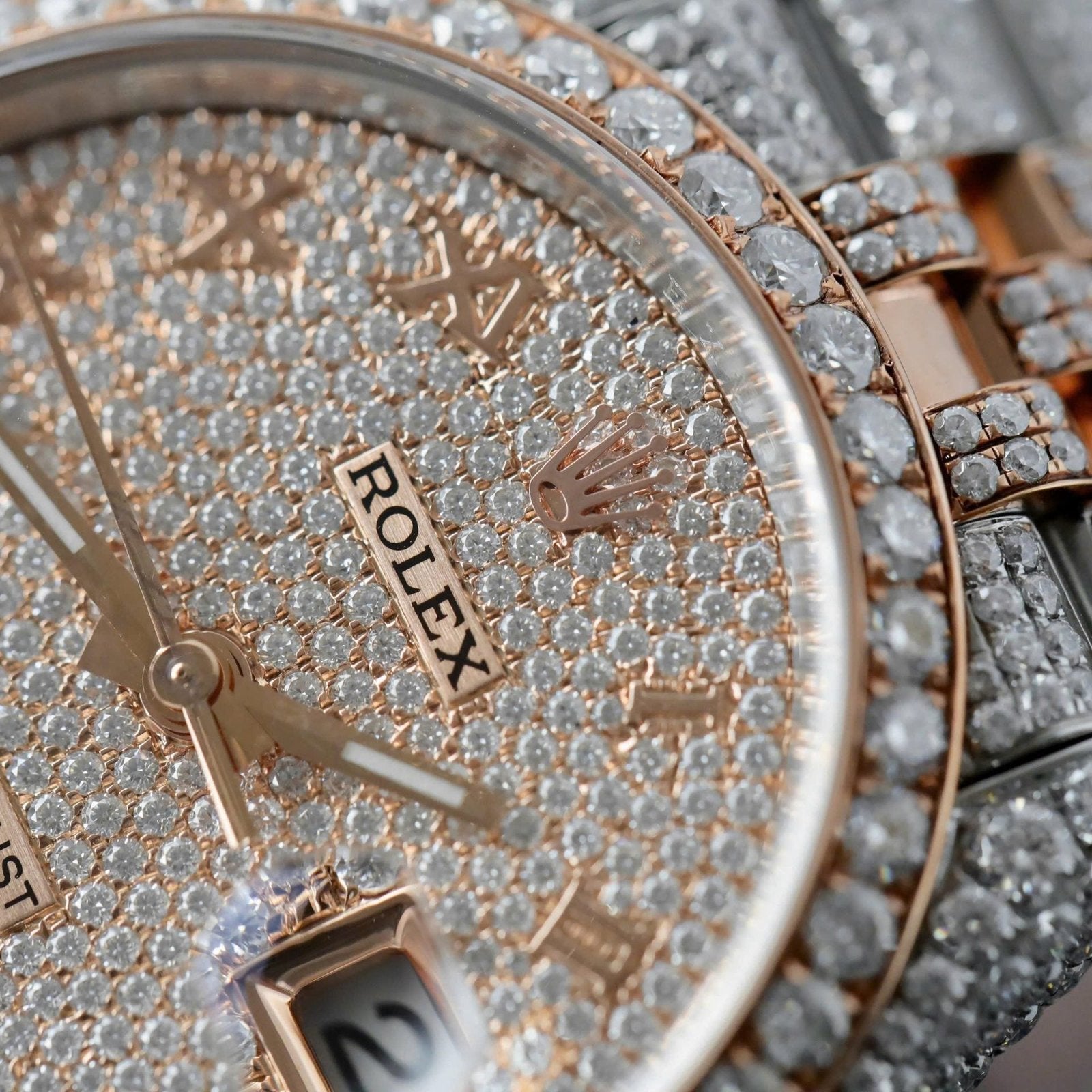 Rolex DateJust Watch 18K Gold Wrapped + Full Moissanite Diamonds 36mm