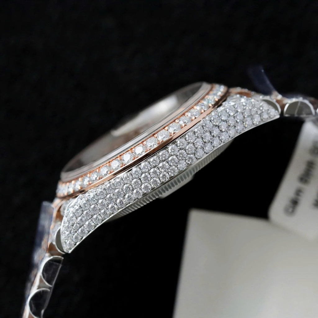 Rolex DateJust Watch 18K Gold Wrapped + Full Moissanite Diamonds 36mm