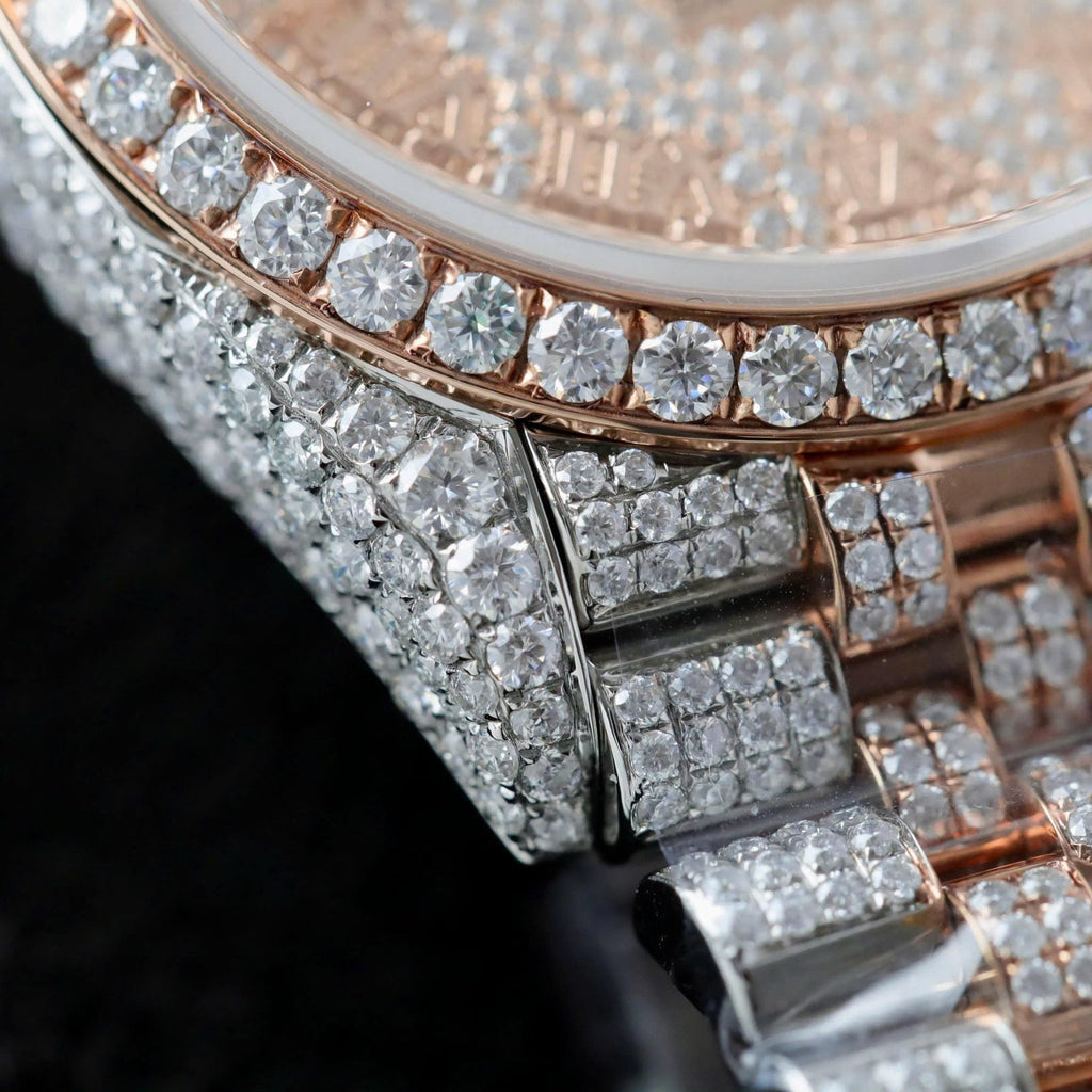 Rolex DateJust Watch 18K Gold Wrapped + Full Moissanite Diamonds 36mm
