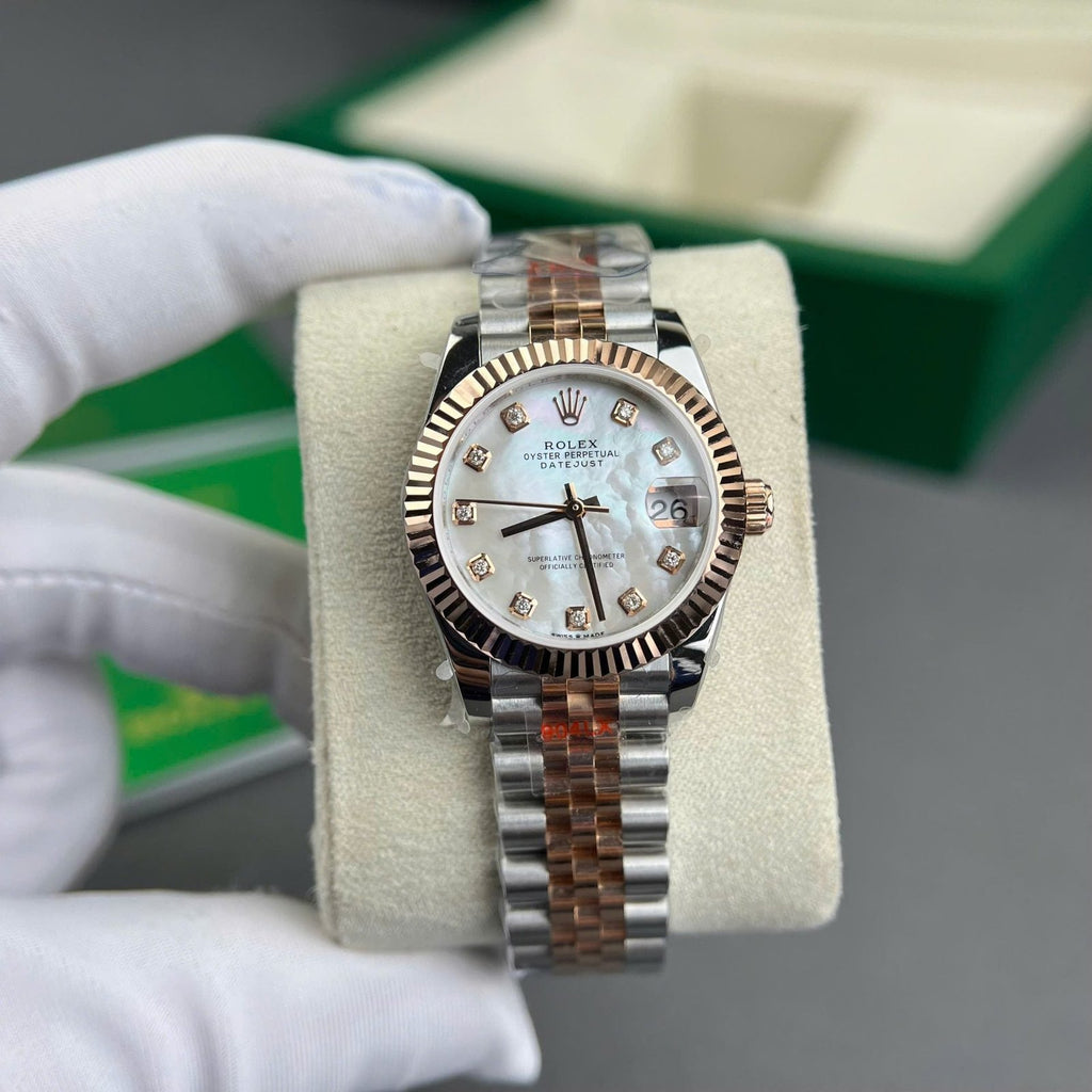 Rolex DateJust Watch Gold Wrapped + MOP Dial Natural Diamond 31mm