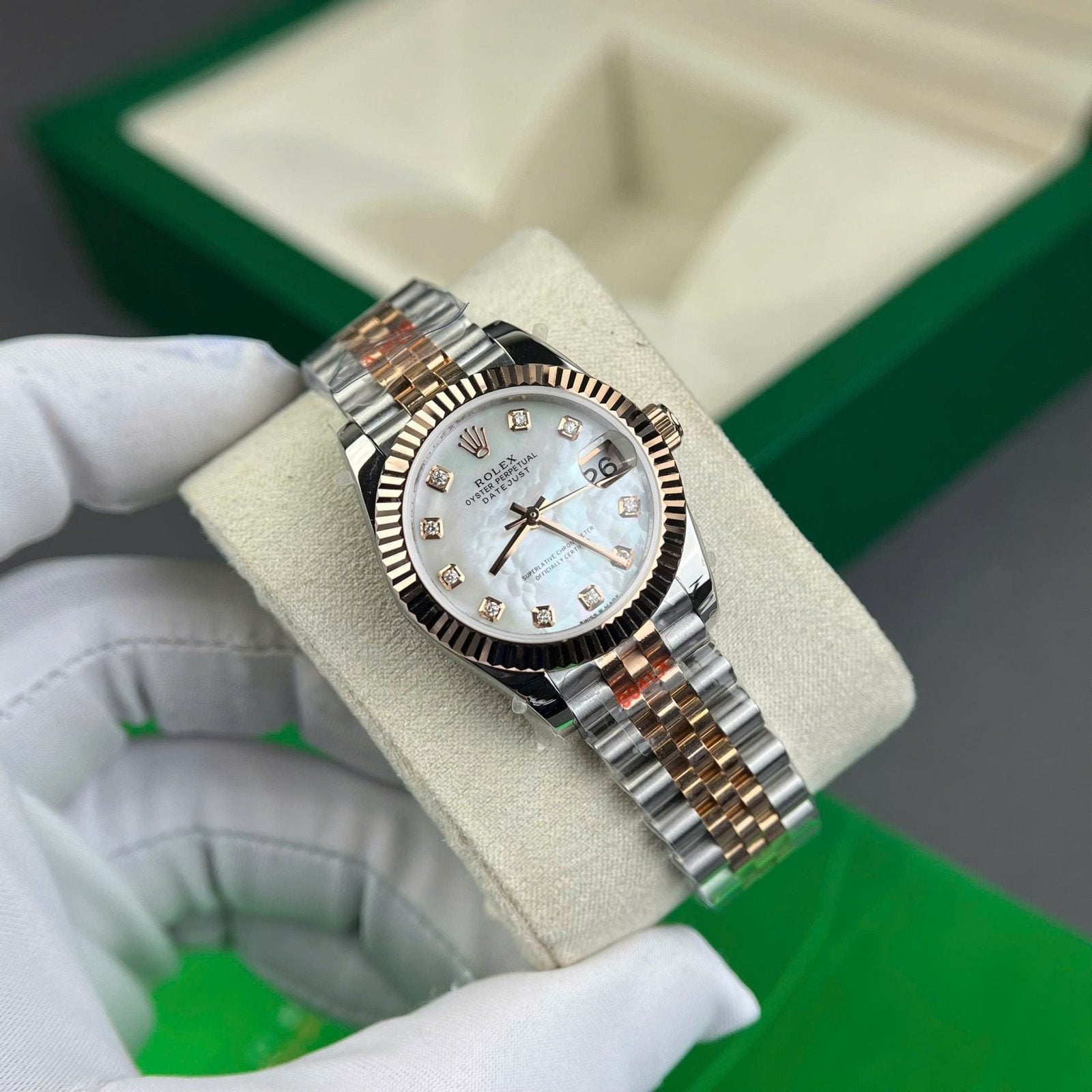 Rolex DateJust Watch Gold Wrapped + MOP Dial Natural Diamond 31mm