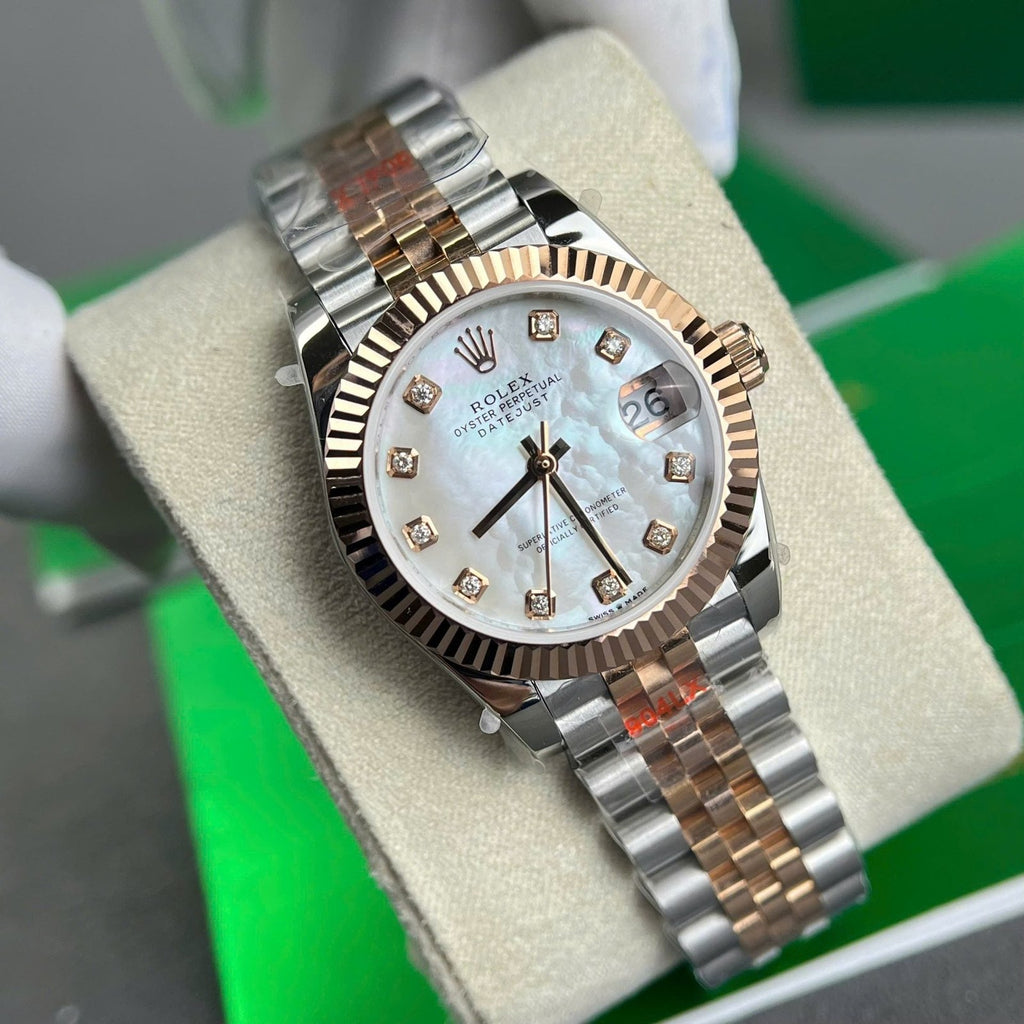 Rolex DateJust Watch Gold Wrapped + MOP Dial Natural Diamond 31mm
