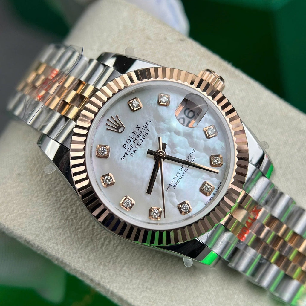 Rolex DateJust Watch Gold Wrapped + MOP Dial Natural Diamond 31mm