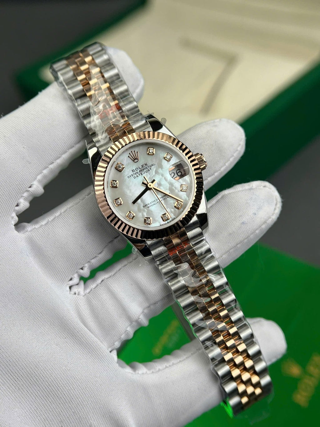 Rolex DateJust Watch Gold Wrapped + MOP Dial Natural Diamond 31mm