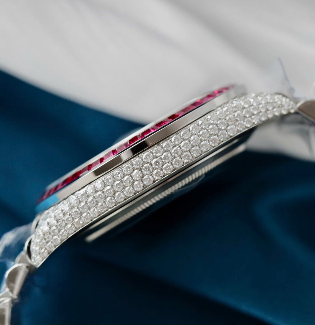 Rolex DateJust Watch Ruby + Diamond Moissanite 41mm