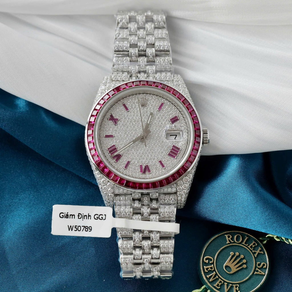 Rolex DateJust Watch Ruby + Diamond Moissanite 41mm