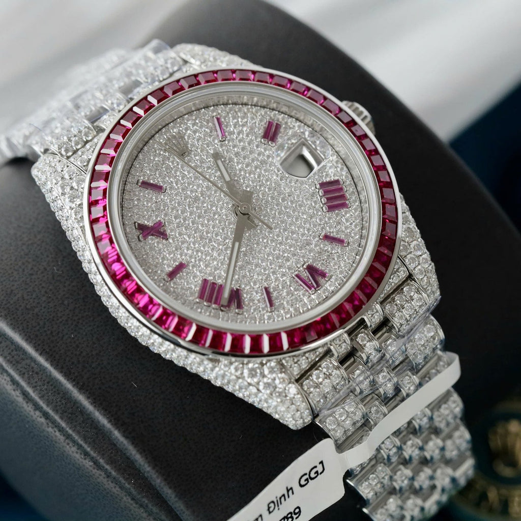 Rolex DateJust Watch Ruby + Diamond Moissanite 41mm