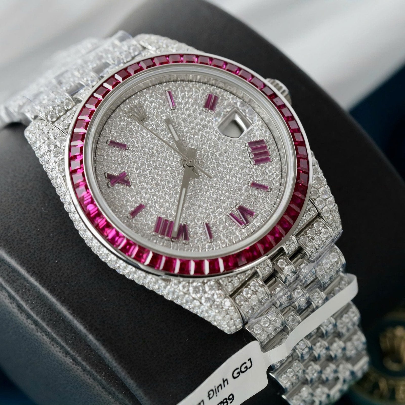 Rolex DateJust Watch Ruby + Diamond Moissanite 41mm