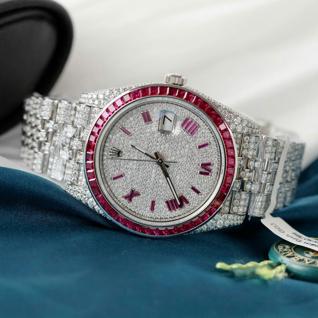 Rolex DateJust Watch Ruby + Diamond Moissanite 41mm