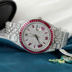 Rolex DateJust Watch Ruby + Diamond Moissanite 41mm