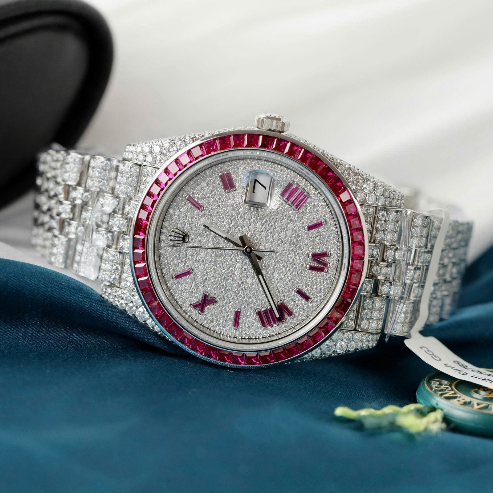 Rolex DateJust Watch Ruby + Diamond Moissanite 41mm