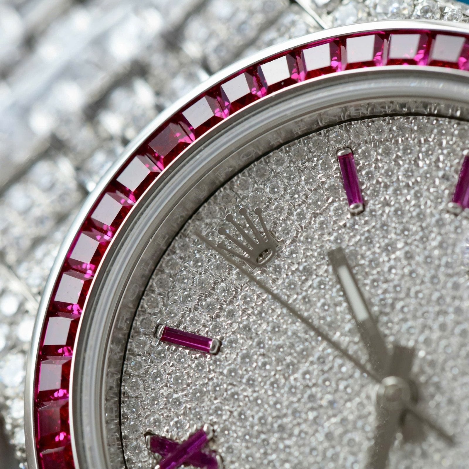 Rolex DateJust Watch Ruby + Diamond Moissanite 41mm