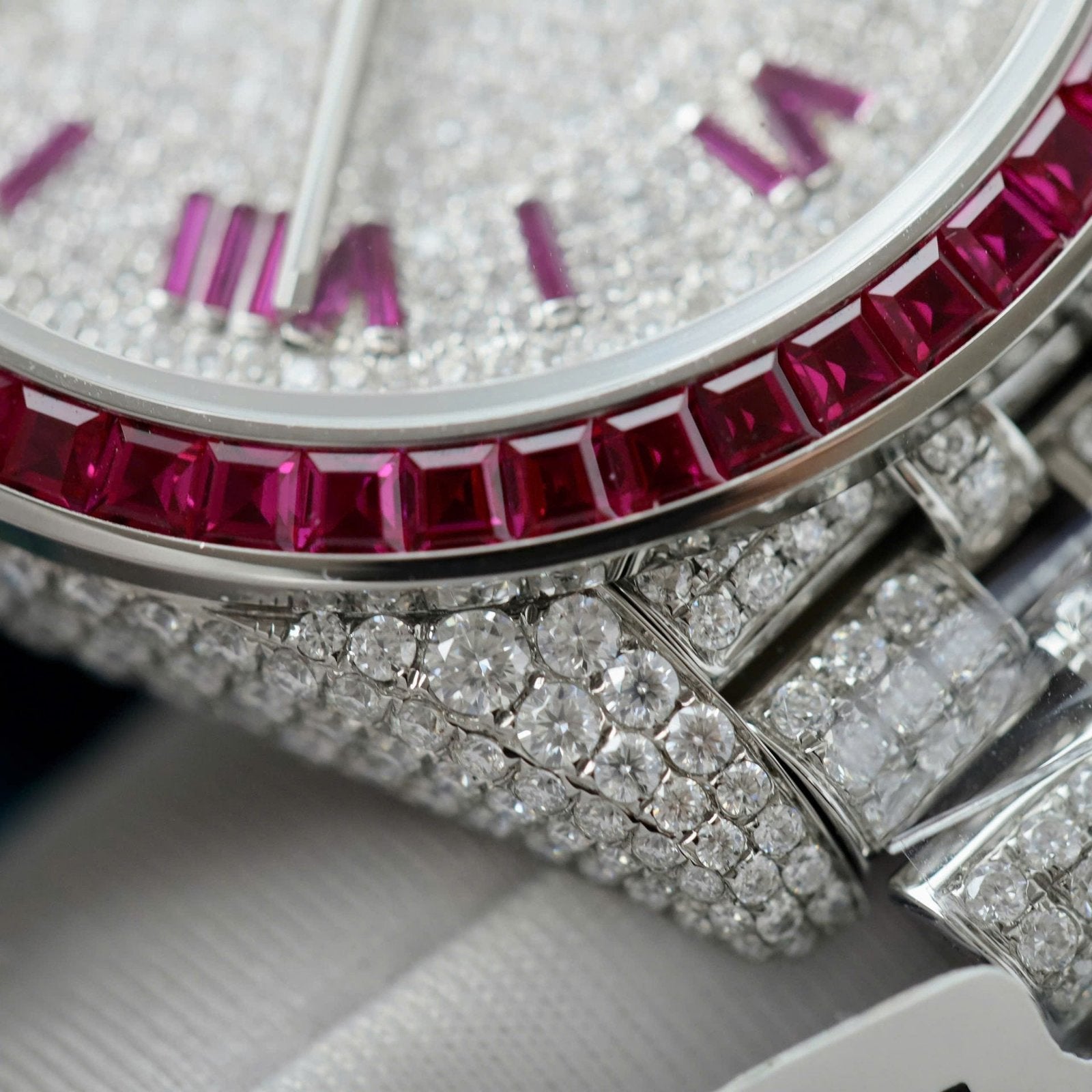 Rolex DateJust Watch Ruby + Diamond Moissanite 41mm