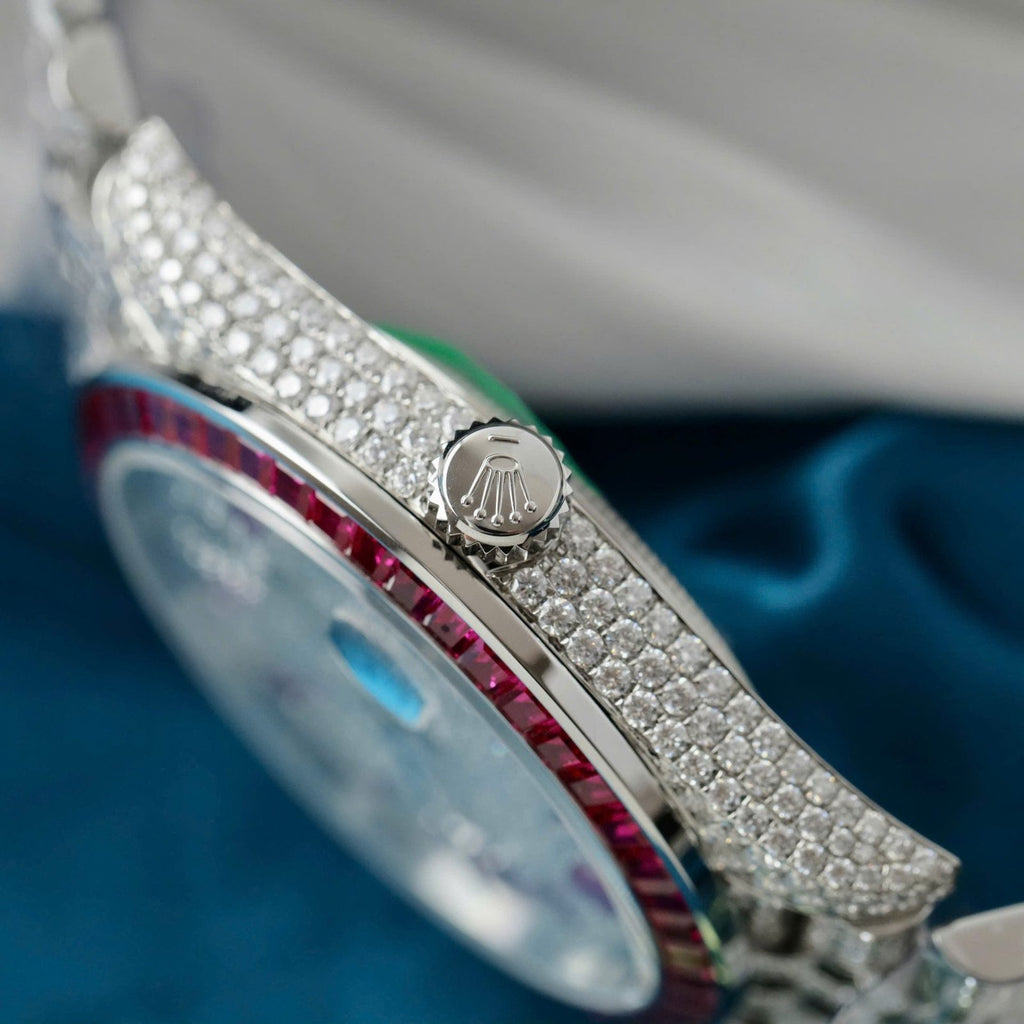 Rolex DateJust Watch Ruby + Diamond Moissanite 41mm