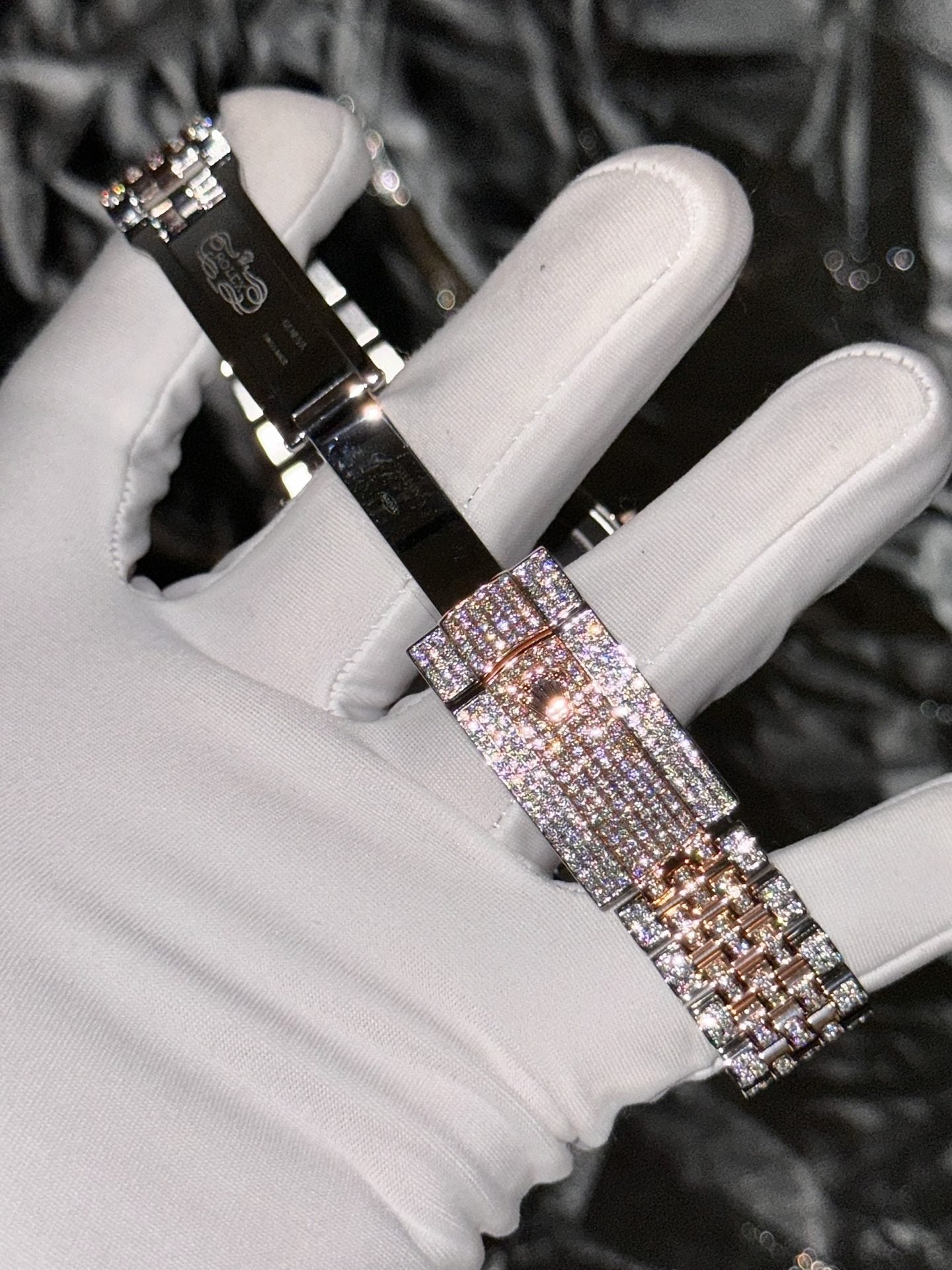 Rolex Watch Date Just With Full Moissanite Diamond Pink Dial 41mm