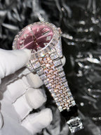 Rolex Watch Date Just With Full Moissanite Diamond Pink Dial 41mm
