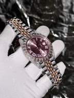 Rolex Watch Date Just With Full Moissanite Diamond Pink Dial 41mm