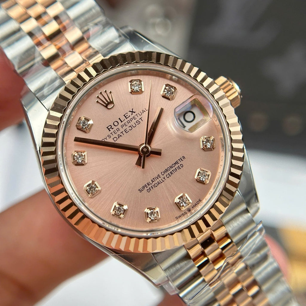 Rolex DateJust Women Demi Rose Gold Watch Pink Dial 31mm