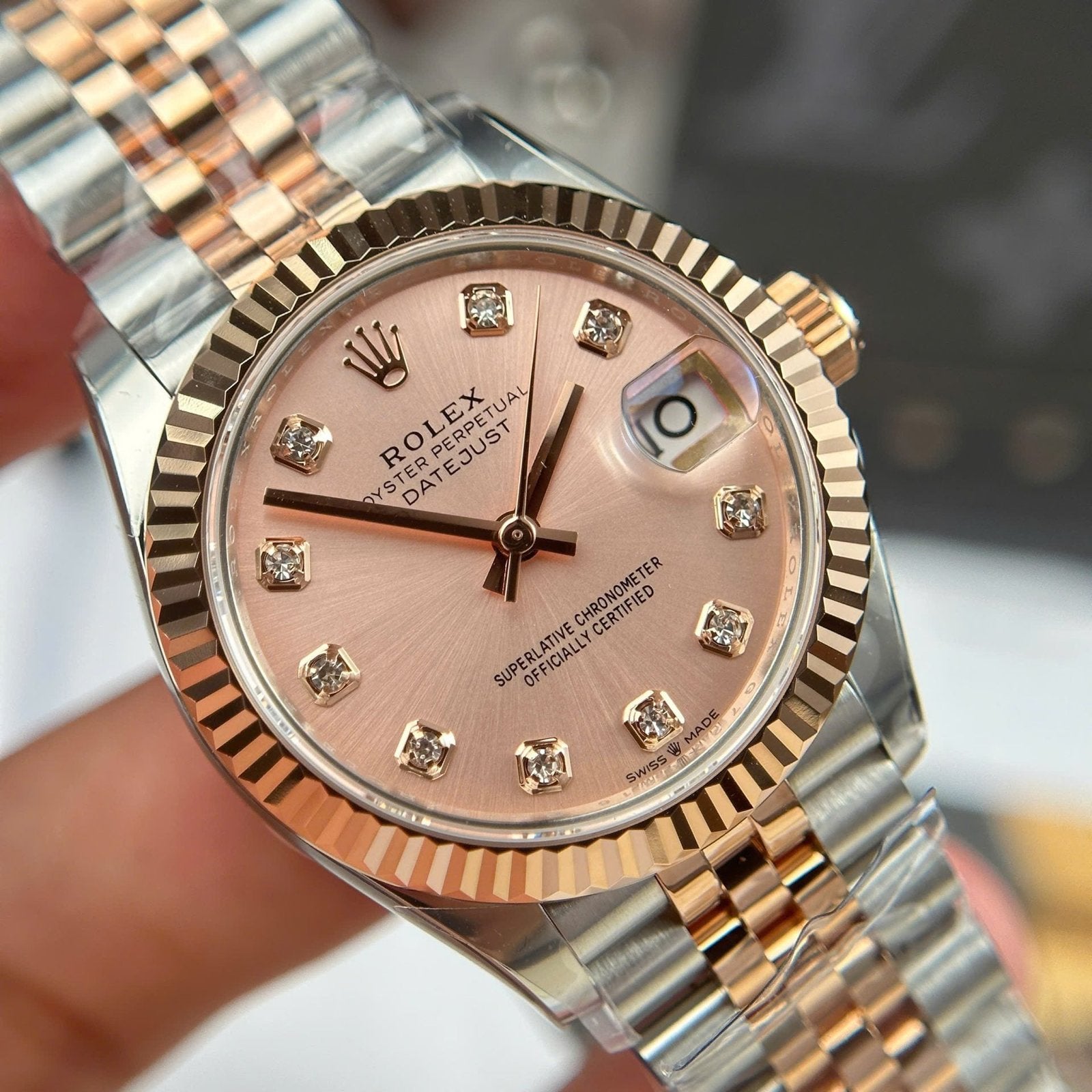 Rolex DateJust Women Demi Rose Gold Watch Pink Dial 31mm