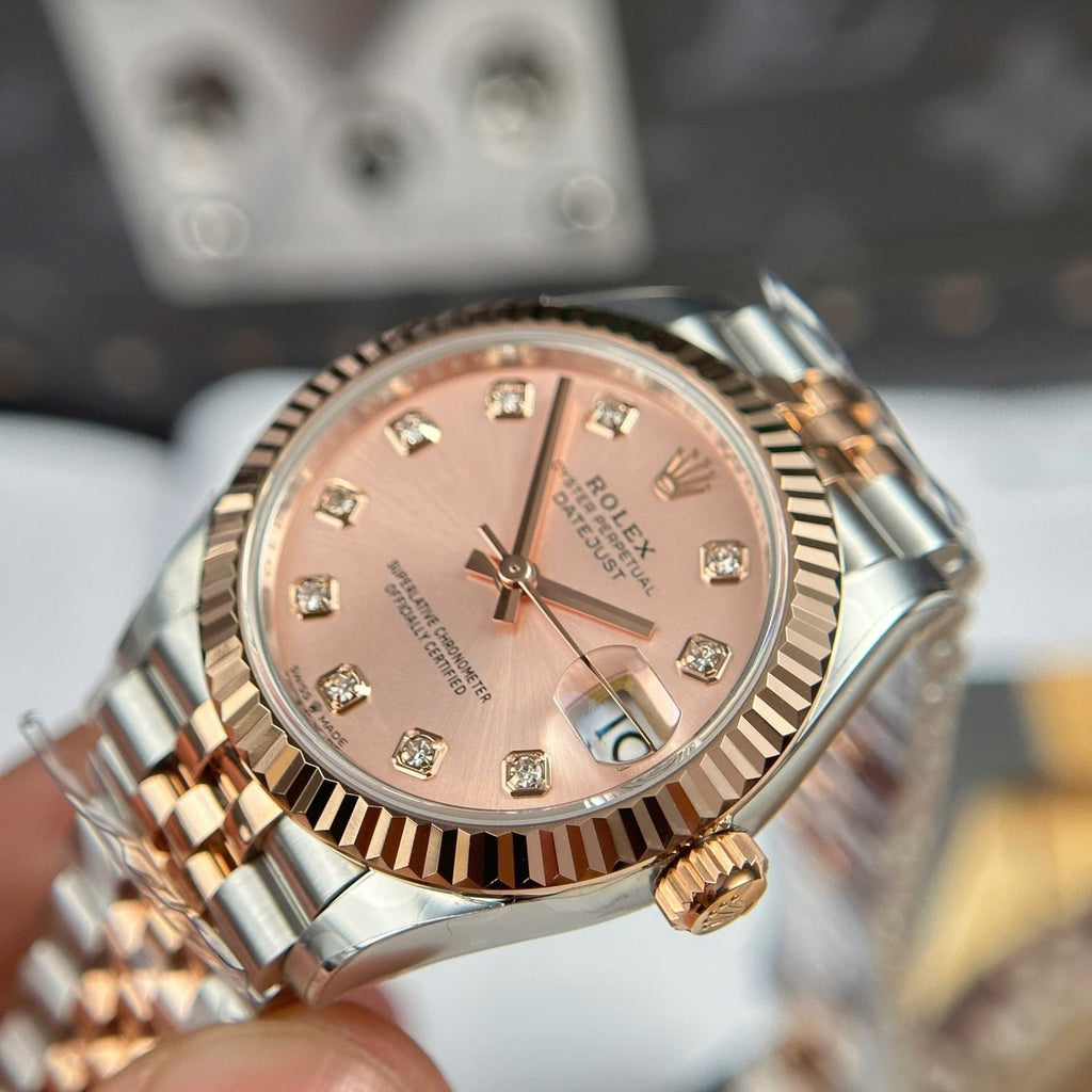 Rolex DateJust Women Demi Rose Gold Watch Pink Dial 31mm