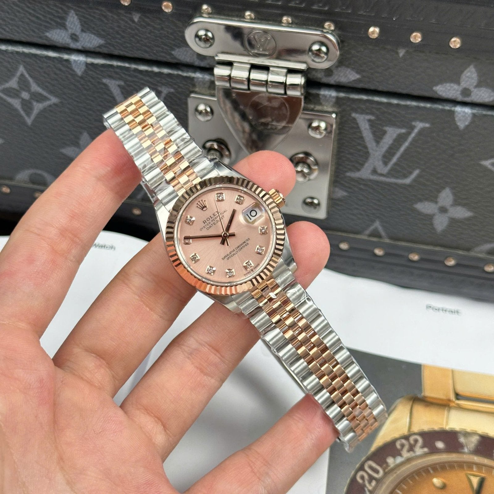 Rolex DateJust Women Demi Rose Gold Watch Pink Dial 31mm