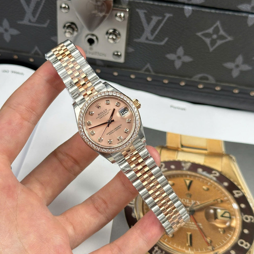 Rolex DateJust Women Demi Rose Gold Watch Pink Dial 31mm