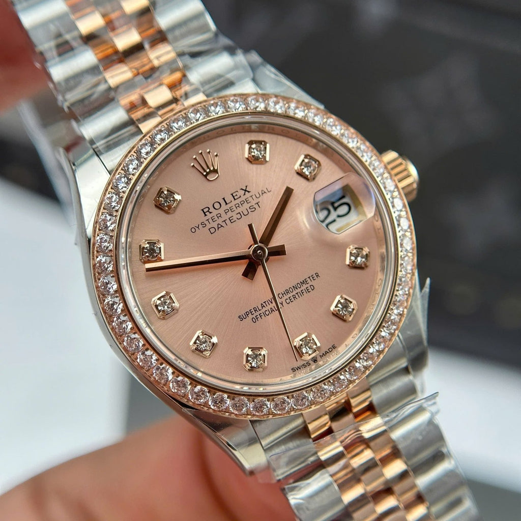 Rolex DateJust Women Demi Rose Gold Watch Pink Dial 31mm