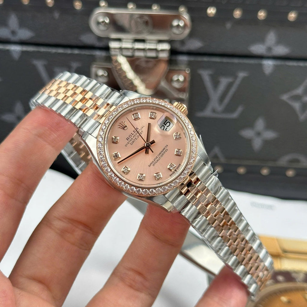 Rolex DateJust Women Demi Rose Gold Watch Pink Dial 31mm