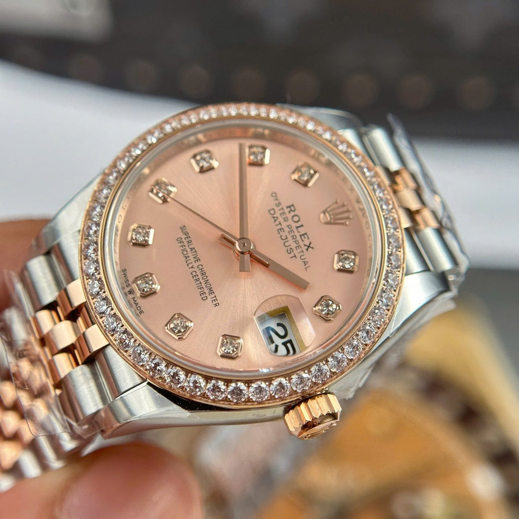 Rolex DateJust Women Demi Rose Gold Watch Pink Dial 31mm