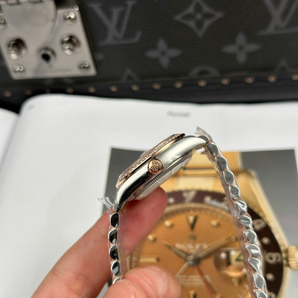 Rolex DateJust Women Demi Rose Gold Watch Pink Dial 31mm