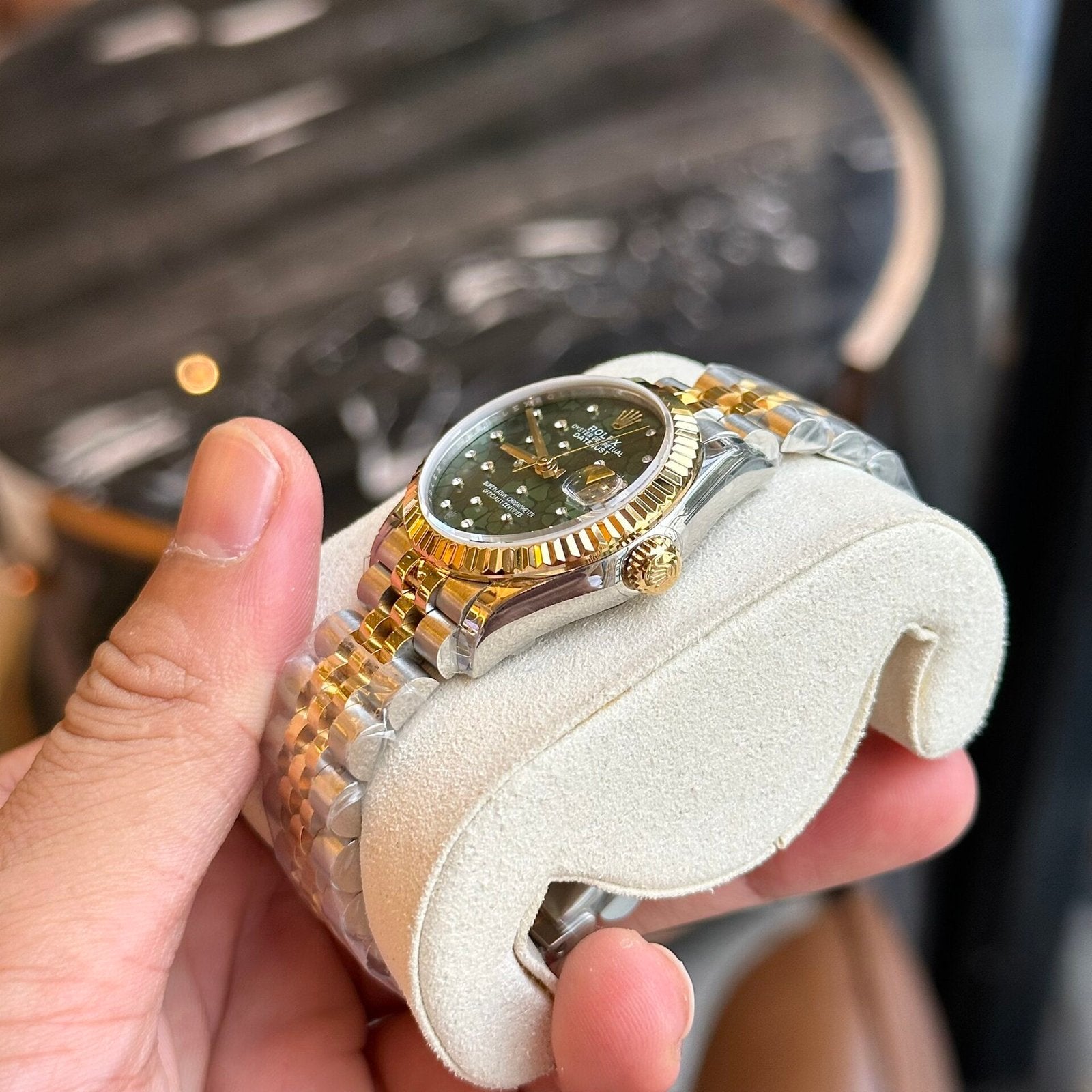 Rolex DateJust Watch Demi Gold Green Leaf Dial 31mm