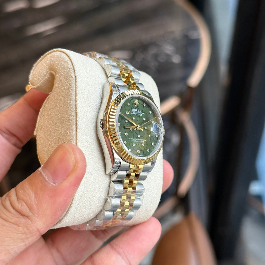 Rolex DateJust Watch Demi Gold Green Leaf Dial 31mm