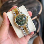 Rolex DateJust Watch Demi Gold Green Leaf Dial 31mm